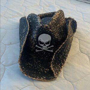 Disneyland Pirates of the Caribbean Black Straw Cowboy Hat with Skull Design